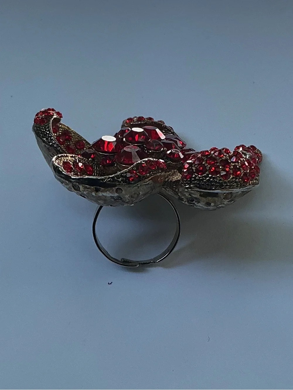 Red Crystal Flower Ring, statement piece.